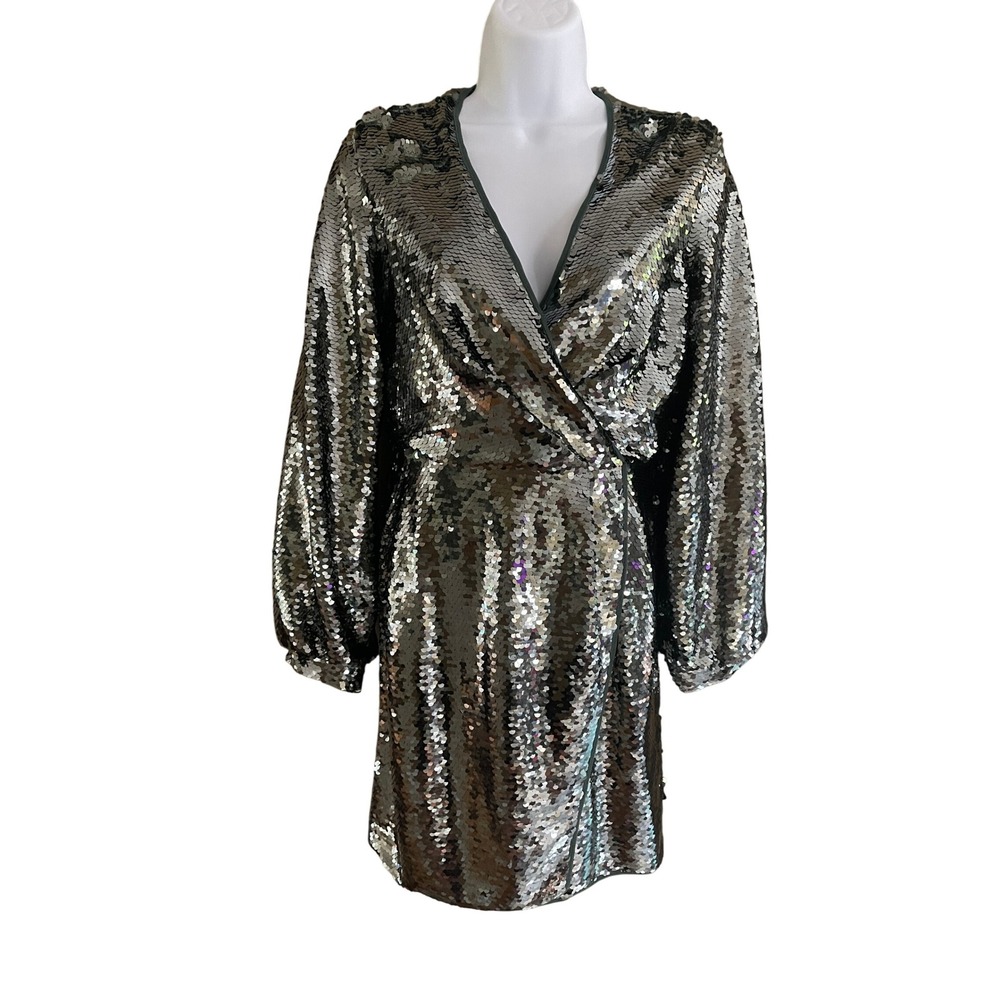 Sachin & Babi‎ Isola Dress Size 4 Sage Green Sequin Long Sleeve Mini Party NWT